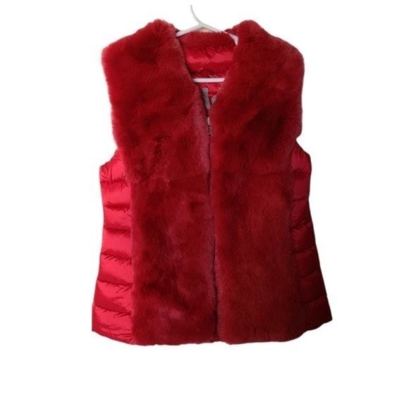 ADD  Girls Size 8 Real Rabbit Fur Trimmed Duck Down Vest‎ Cranberry Red Holiday - Picture 1 of 9